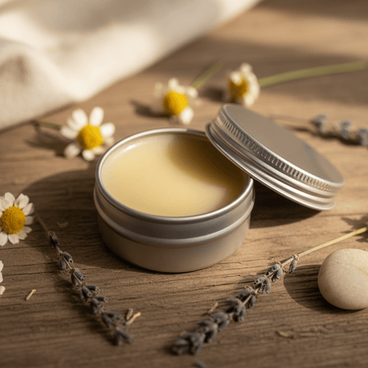 Tallow Lip Balm Cherry on Rustic Wooden Surface - Handcrafted Australian Skincare