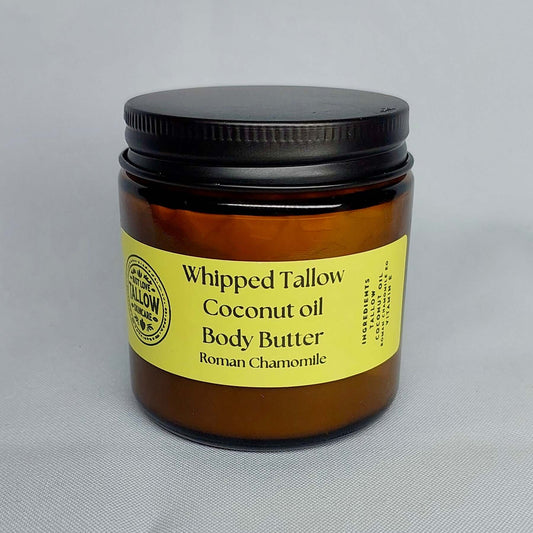 Whipped Tallow Coconut Body Butter in Roman Chamomile, made at Fulham Homestead in Victoria