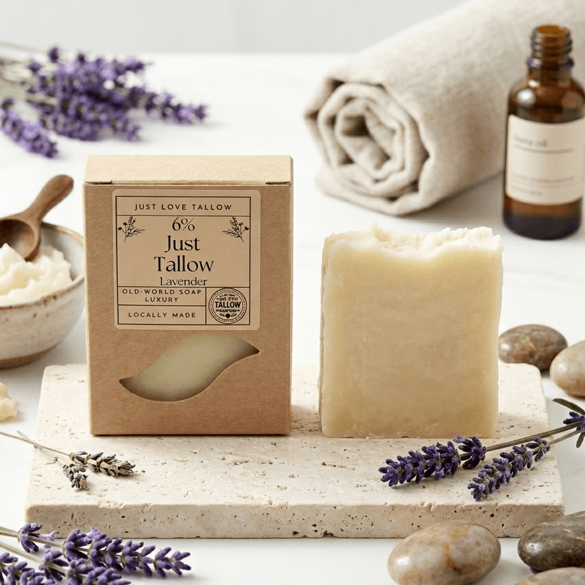 Just Tallow Soap 6% Lavender bar, handmade tallow soap