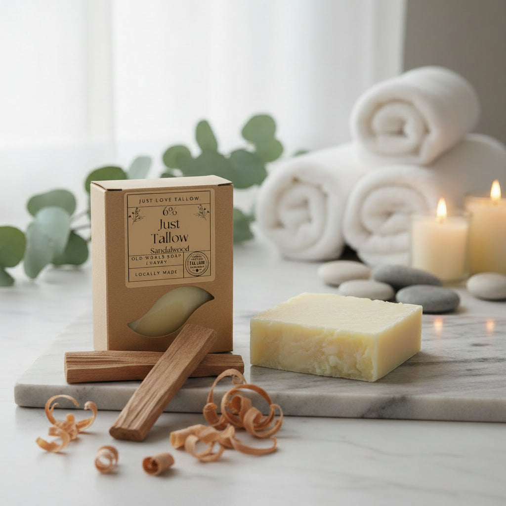 handcrafted tallow soap bar with sandalwood, Australian-made