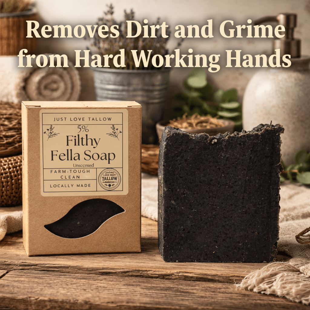 Bar of black soap next to its box on a wooden surface with a rustic background.