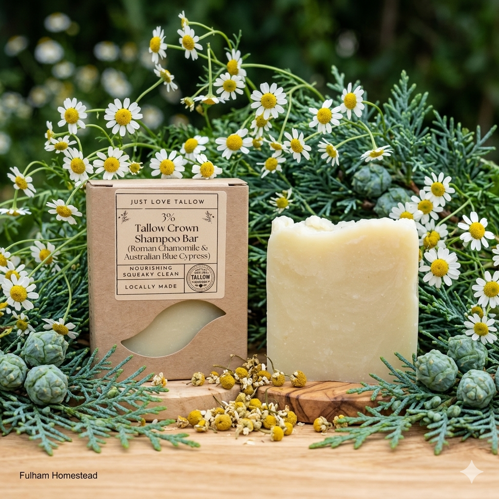 Tallow Crown Shampoo Bar 3% (Roman Chamomile & Australian Blue Cypress)