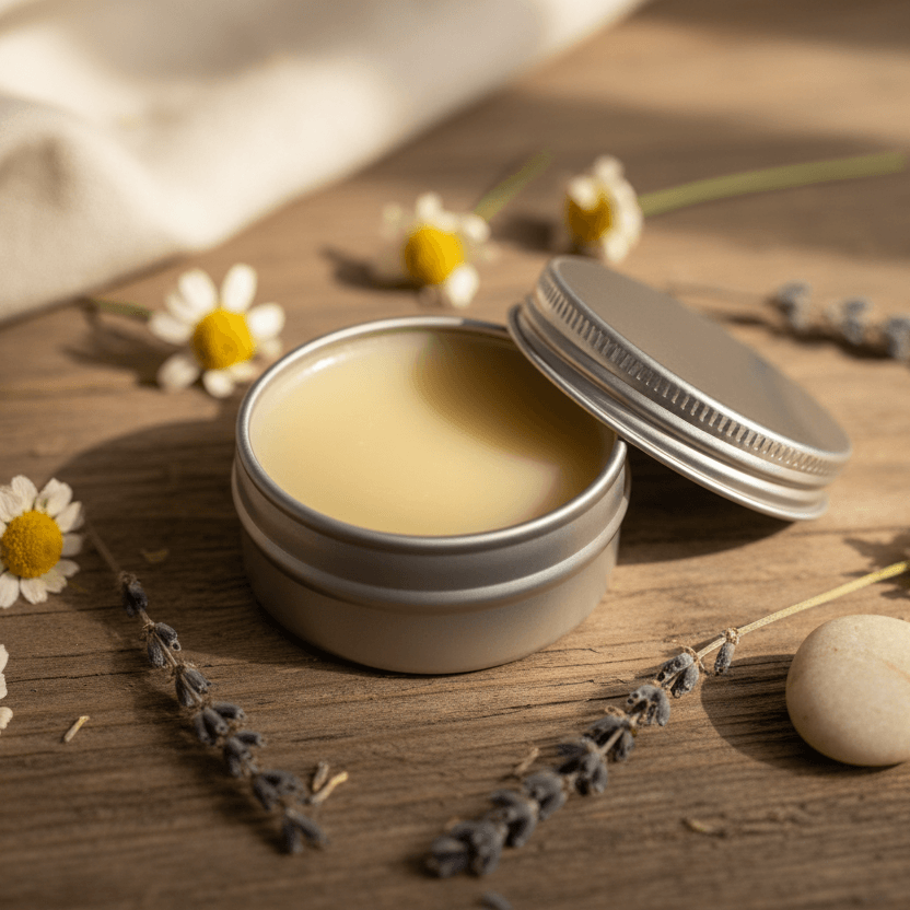 Tallow Lip Balm Cherry on Rustic Wooden Surface - Handcrafted Australian Skincare